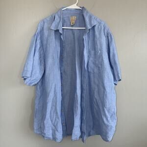Jos A Bank 100% Linen Men’s Short Sleeve Shirt XXL Blue MISSING BUTTONS
